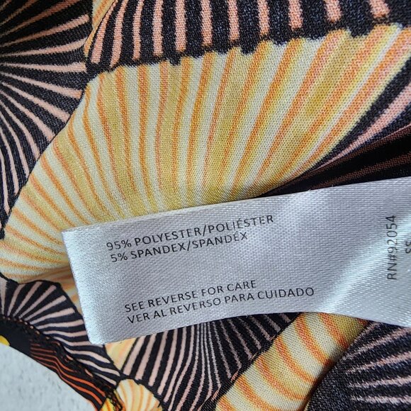 Womens Yellow Black Madison Geometric Patterned Top Puff Sleeve Keyhole Neck XL - Picture 4 of 8